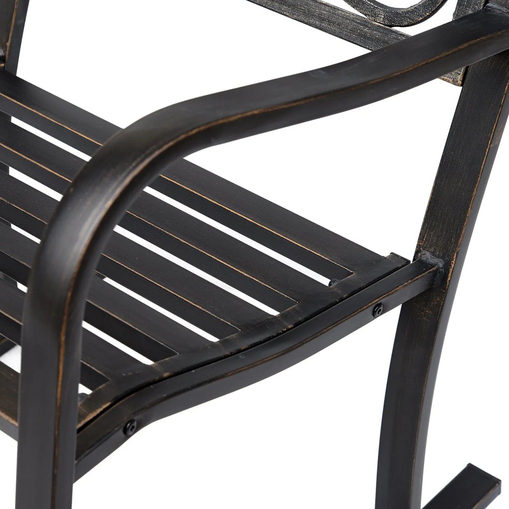 Outsunny Krzesło Bujane Ogrodowe Metalowe Antyczny Styl Brązowe Wygodne Siedzisko 60x73x85cm | Aosom PL