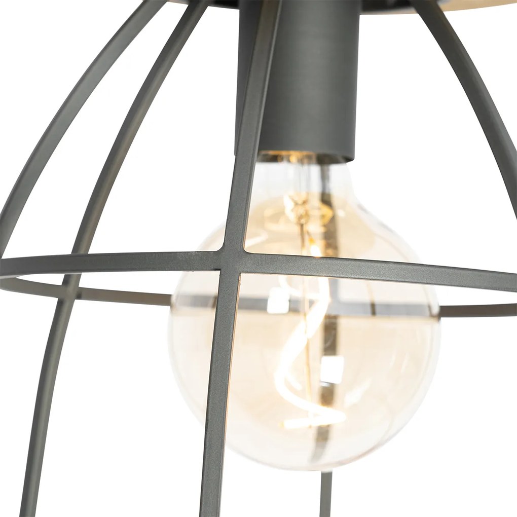 Industrialna lampa sufitowa ciemnoszara z drewnem - ArthurPrzemysłowy Oswietlenie wewnetrzne