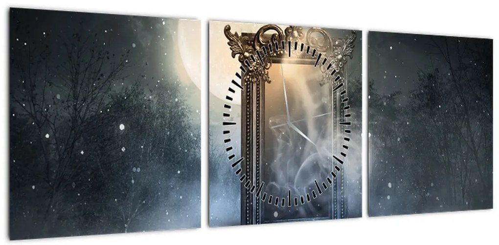 Obraz - Magiczne lustro (z zegarem) (90x30 cm)