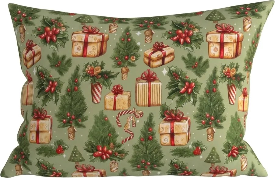 Poszewka na poduszkę z mikrofibry CHRISTMAS PRESENTS 50x70 cm, zielony
