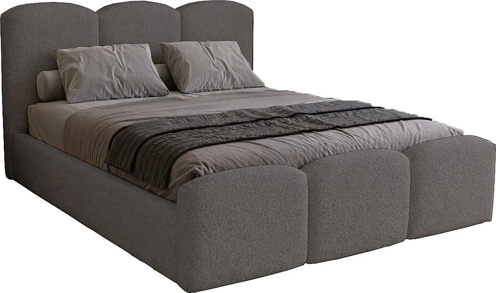 Łóżko tapicerowane 200x200 cm Capri - pojemnik, stelaż drewniany - tkanina boucle, szary (Lambi 12)