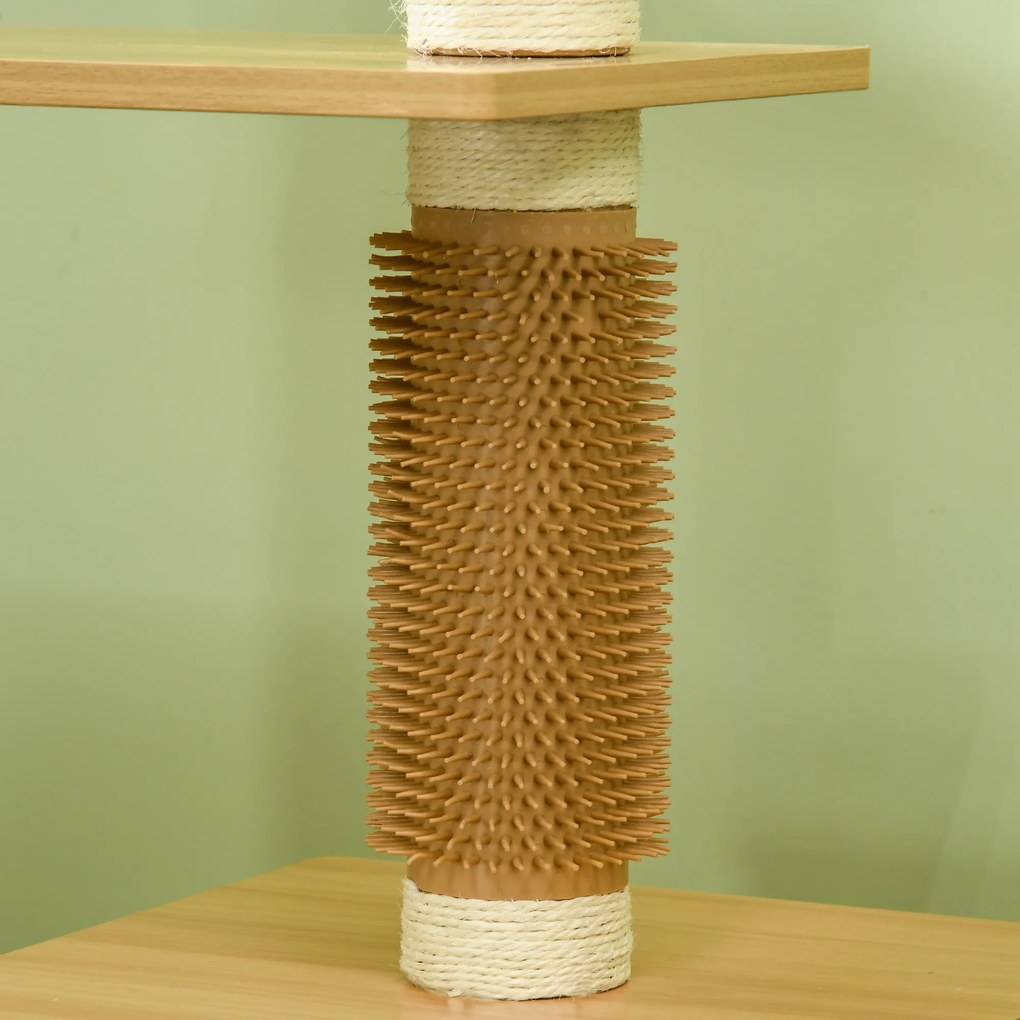 PawHut Drapak dla kota, koci domek, kocie łóżko, platforma, 59,5 cm x 39,5 cm x 114 cm, Brąz + Biały