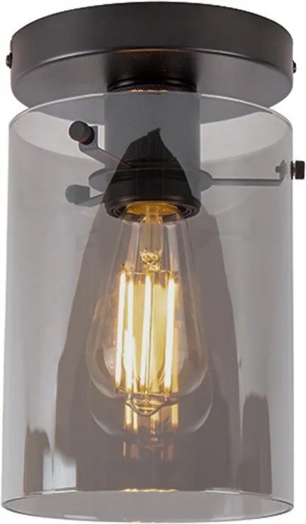 Designerska lampa sufitowa czarna z dymionym szkłem - Dome