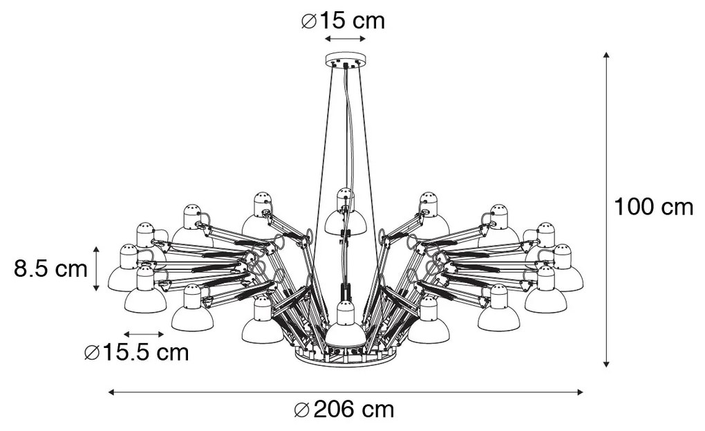 Industrialna lampa wisząca czarna 16-światłowa regulowana - Hobby Spinne
