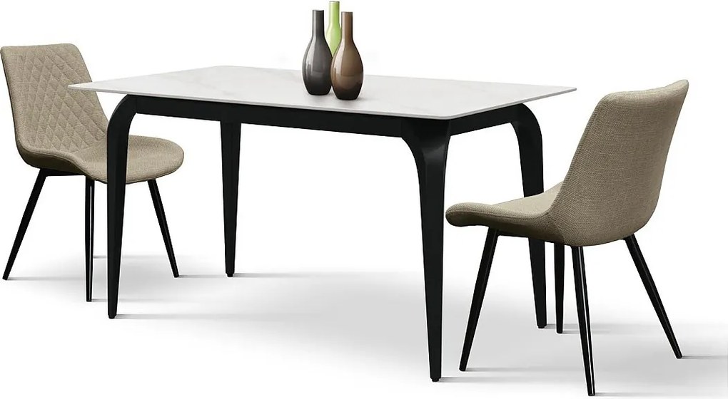 Stół ceramiczny, efekt białego marmuru i czarne metalowe nogi, 140x80x76 cm - ALERIA