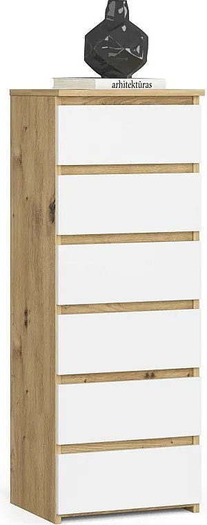 Komoda AKORD CL6 Dąb Artisan 40 cm 6 szuflad kolor Biały mat 40x35x109 cm