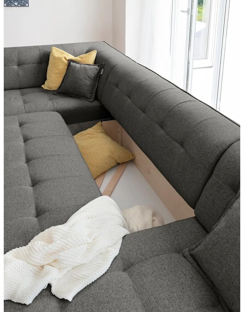 Ciemnoszara rozkładana sofa w kształcie litery "U" Miuform Dazzling Daisy, lewostronna