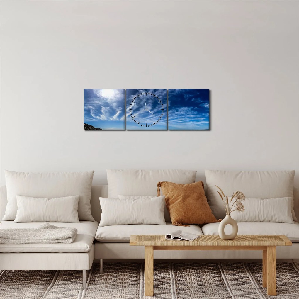 Obraz nieba z chmurami (z zegarem) (90x30 cm)