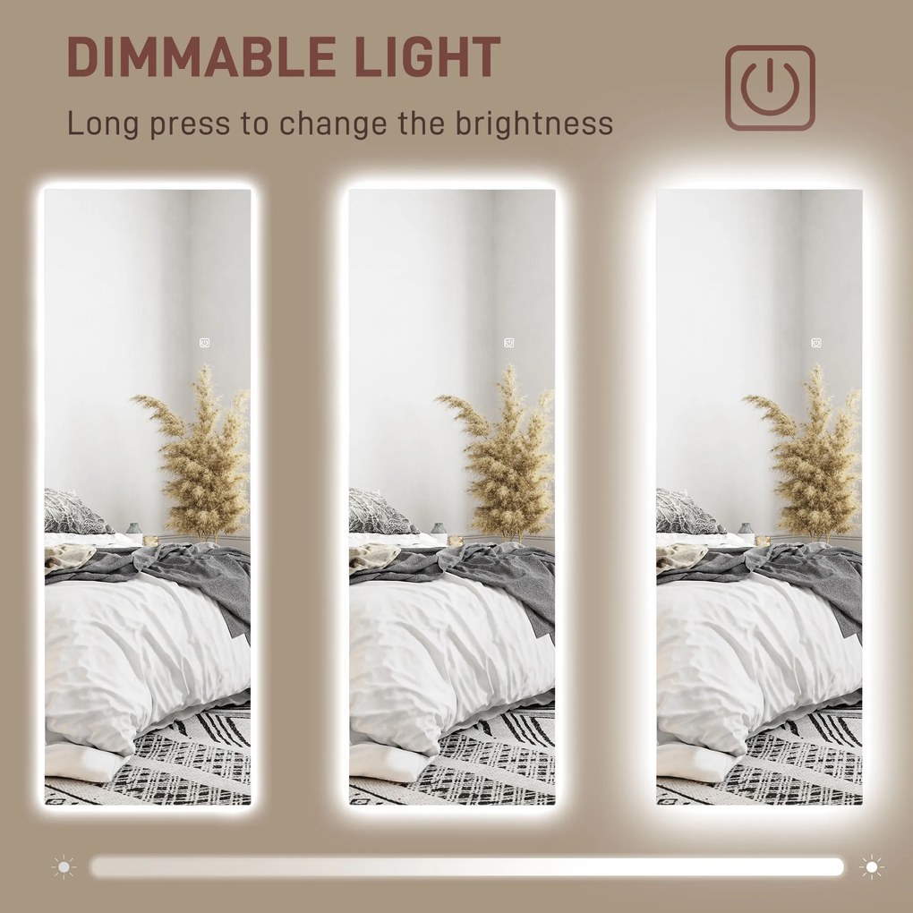HOMCOM Lustro pełnowymiarowe LED, ściemnialne, bezramowe, z kontrolą dotykową, 40 x 120 cm