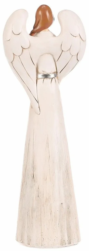 Anioł z poliresinu z srebrnym sercem, 33 cm, jasnobeżowy