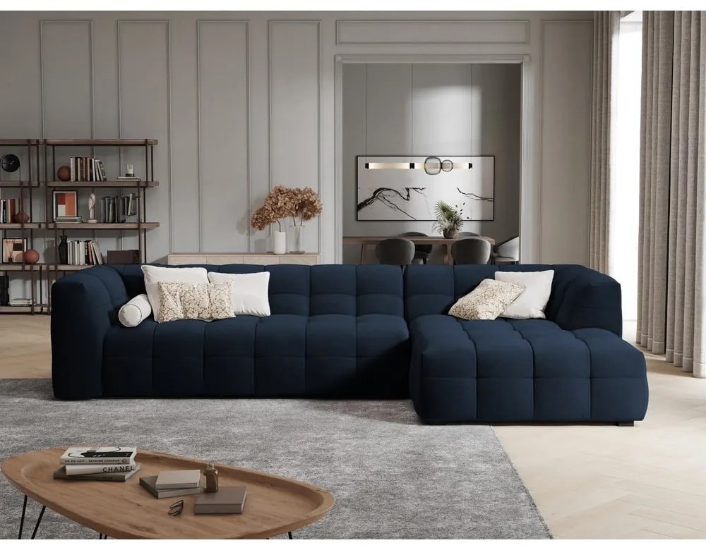 Niebieski aksamitny narożnik Windsor &amp; Co Sofas Vesta, prawostronny