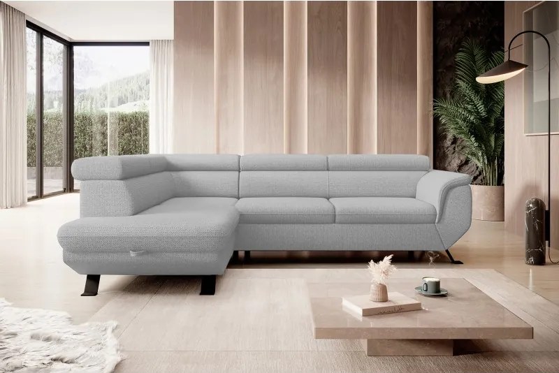 Narożnik RAVEN L Lewostronny wolnostojący z funkcją spania tkanina ARAGON 83 Popielaty WERSAL