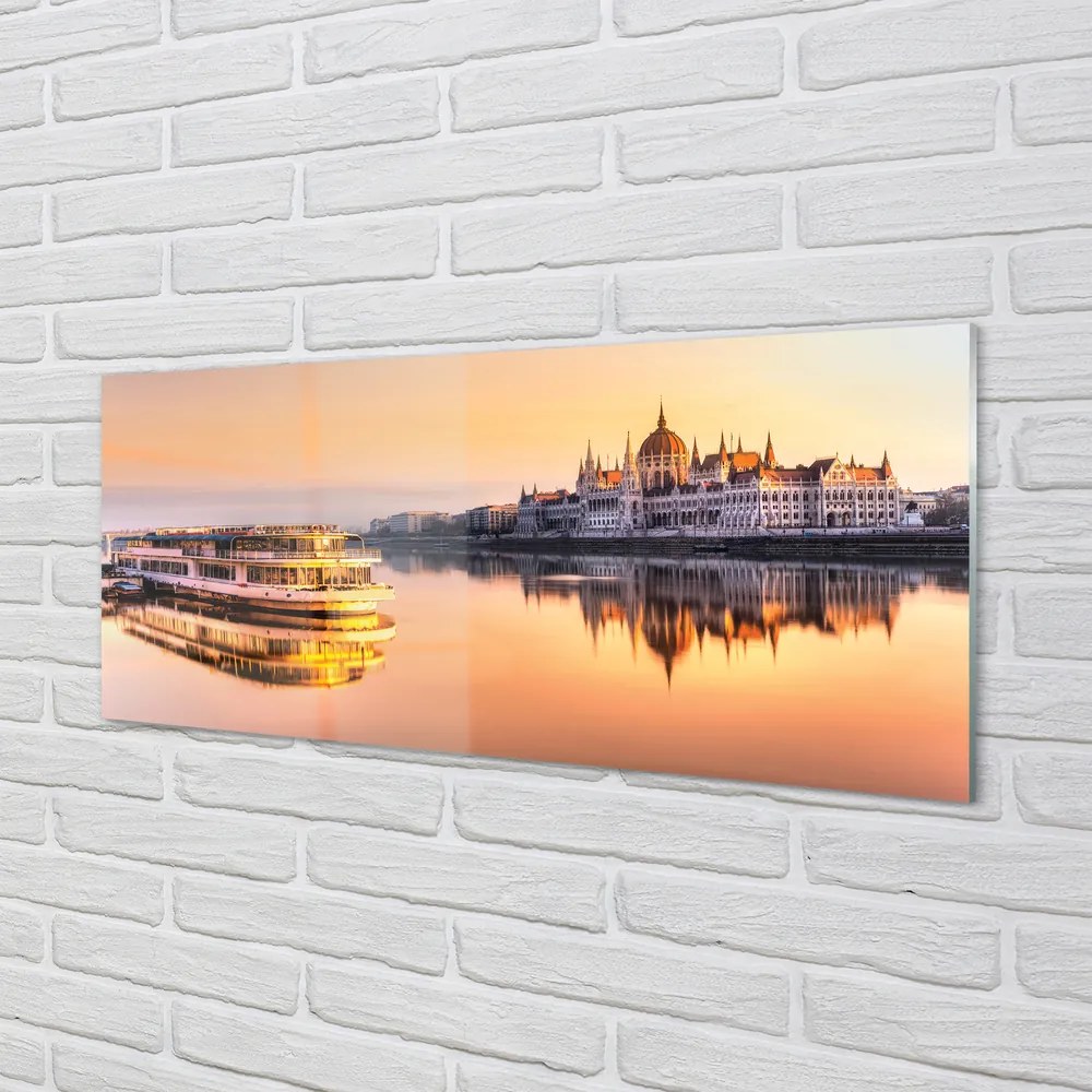 Szklany Panel Statek o Zachodzie Słońca