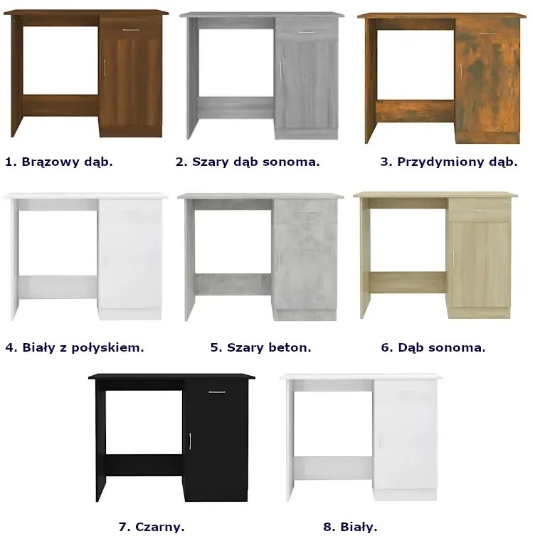 Biurko z szafką w kolorze białym z połyskiem - Derma