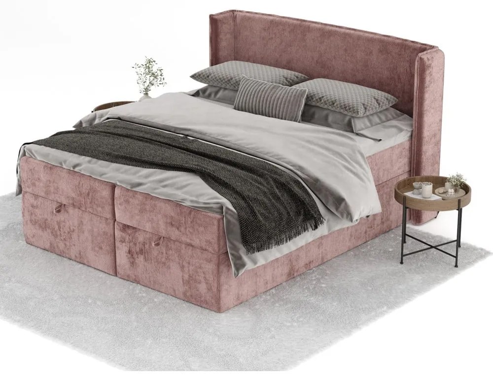 Różowe łóżko boxspring ze schowkiem 200x200 cm Passion – Maison de Rêve