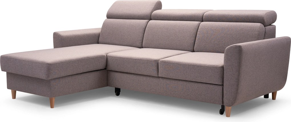 Masseno Narożnik SAPORE z funkcją spania i pojemnikiem na pościel Narozniki L, Rozkładana sofa - Beżowy, DENVER 05