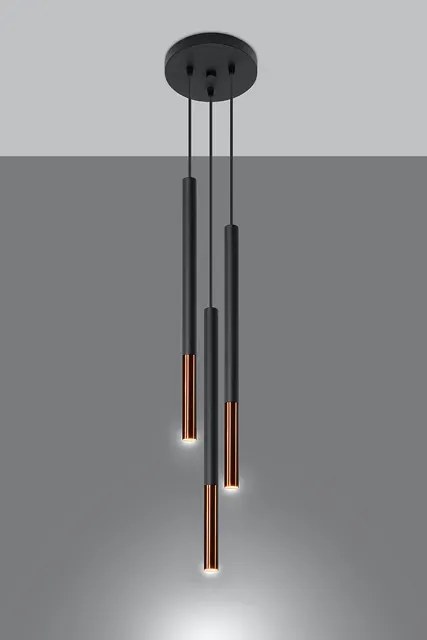 Czarno-miedziana okrągła lampa wisząca potrójna - EX721 Z2-P55
