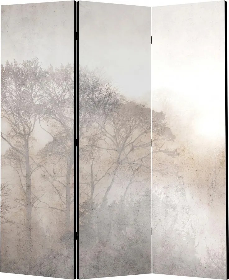 Parawan pokojowy 3-częściowy 135x172 Dwustronny dekoracyjny japandi wabi-sabi Szary Drzewa We Mgle