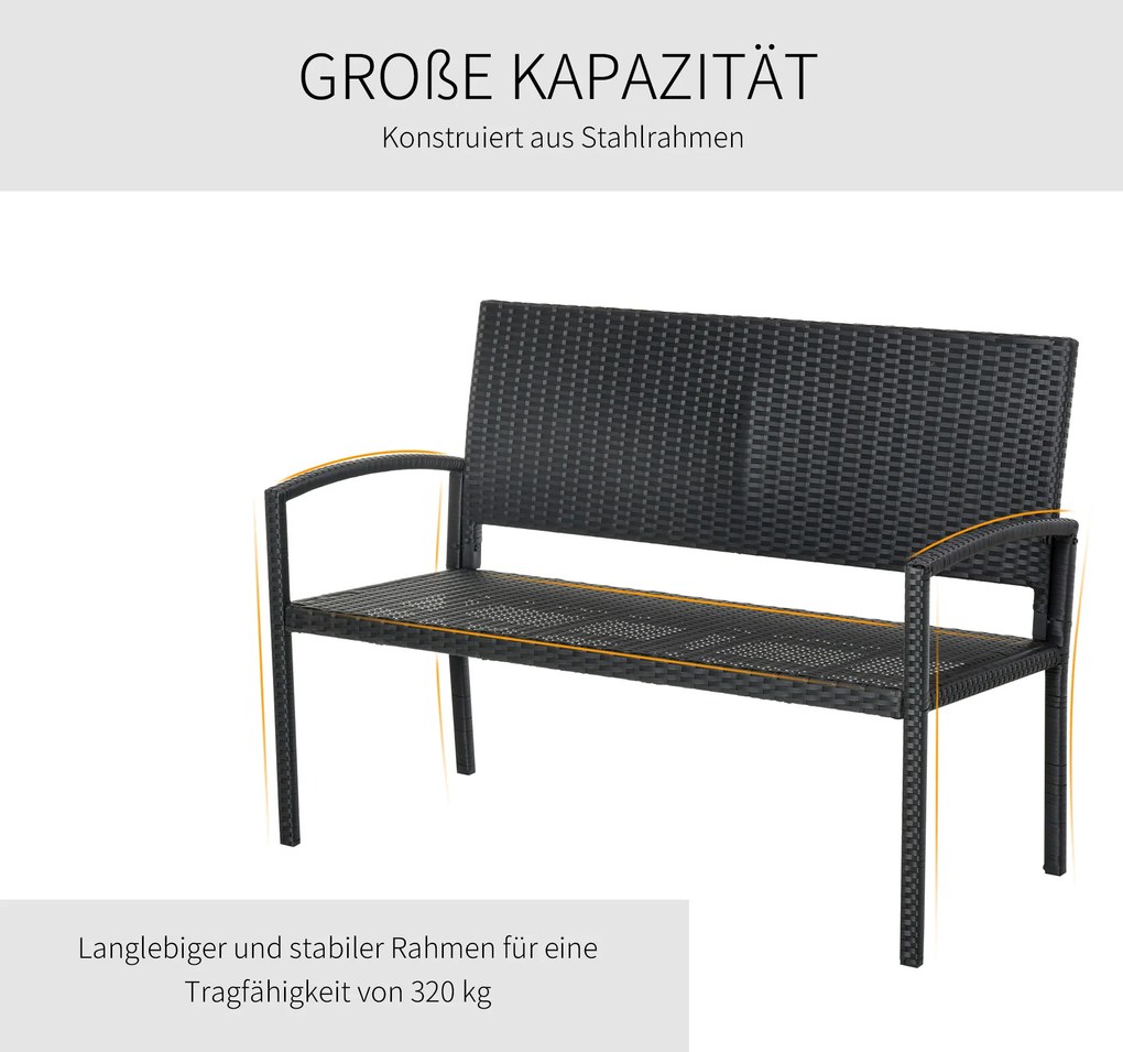 Outsunny ŁAWKA OGRODOWA RATTANOWA 2- OSOBOWA czarna