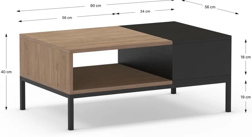 Czarno-naturalny stolik 56x90 cm Cailin – Marckeric