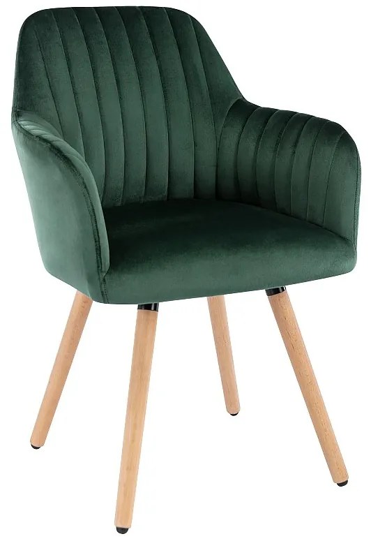 Krzesło z podłokietnikami - Welur i Metal o wyglądzie drewna - Ciemnozielone - ELEANA
