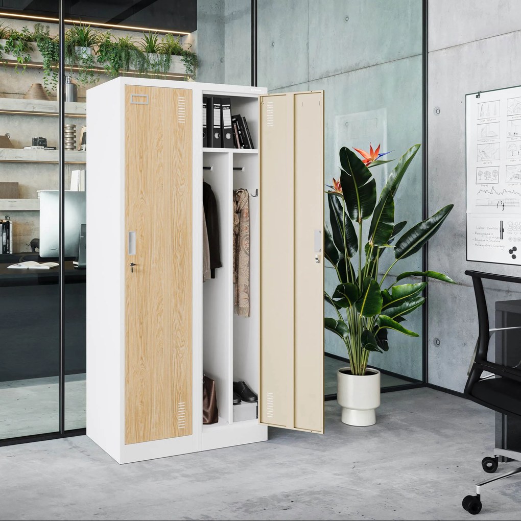 Szafka ubraniowa pracownicza czterokomorowa biała/dąb sonoma, 800x1800x500 mm: KACPER Eco Design