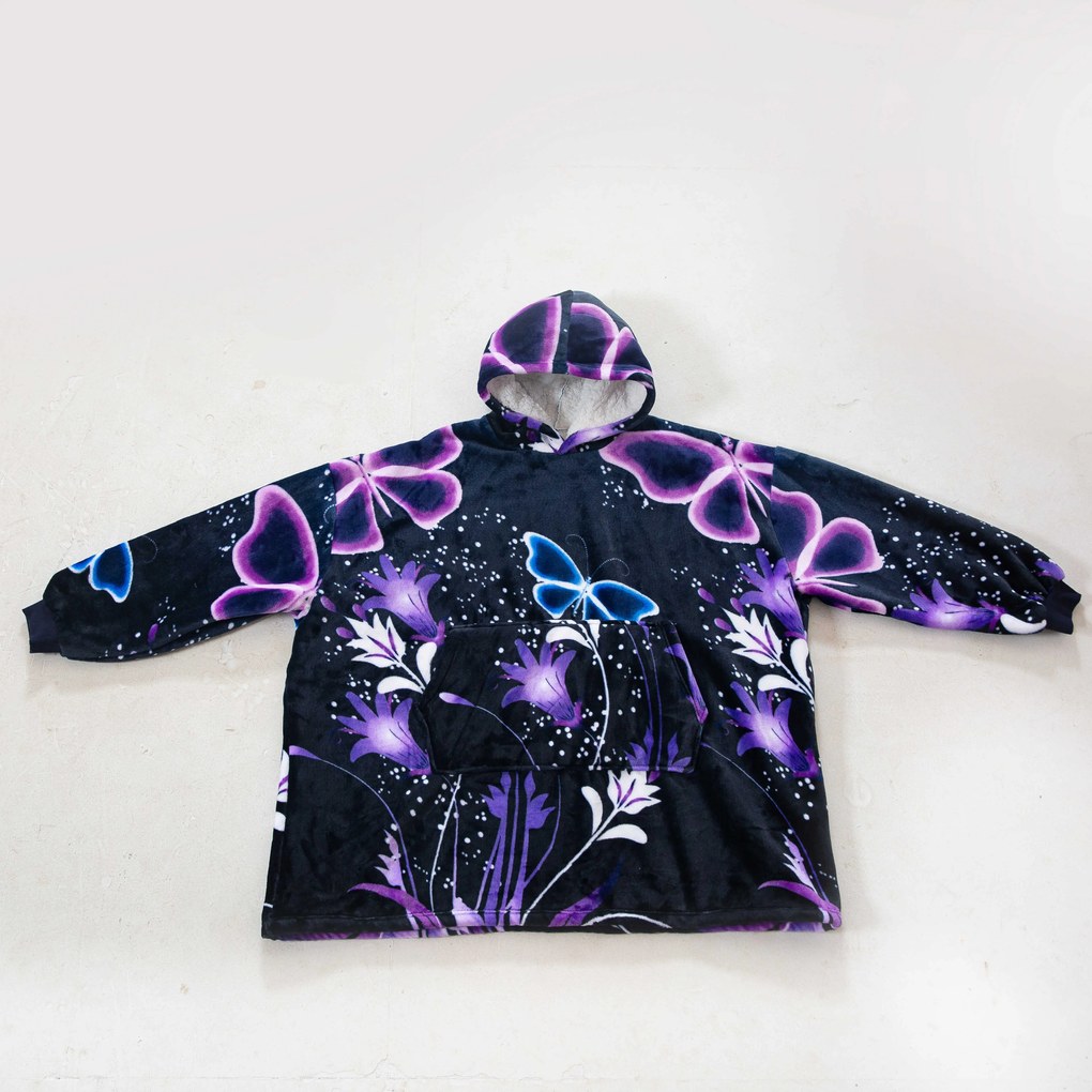 Koc bluza z baranka z rękawami i kapturem VIOLET BUTTERFLY, fioletowa
