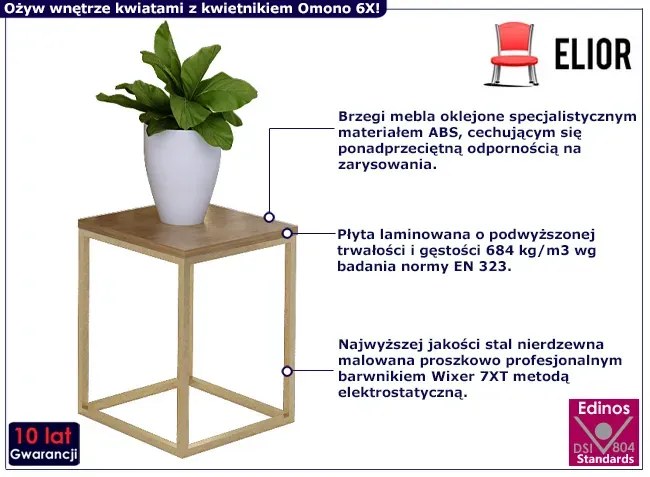 Nowoczesny stojak na kwiaty złoty + dąb lancelot Mavel