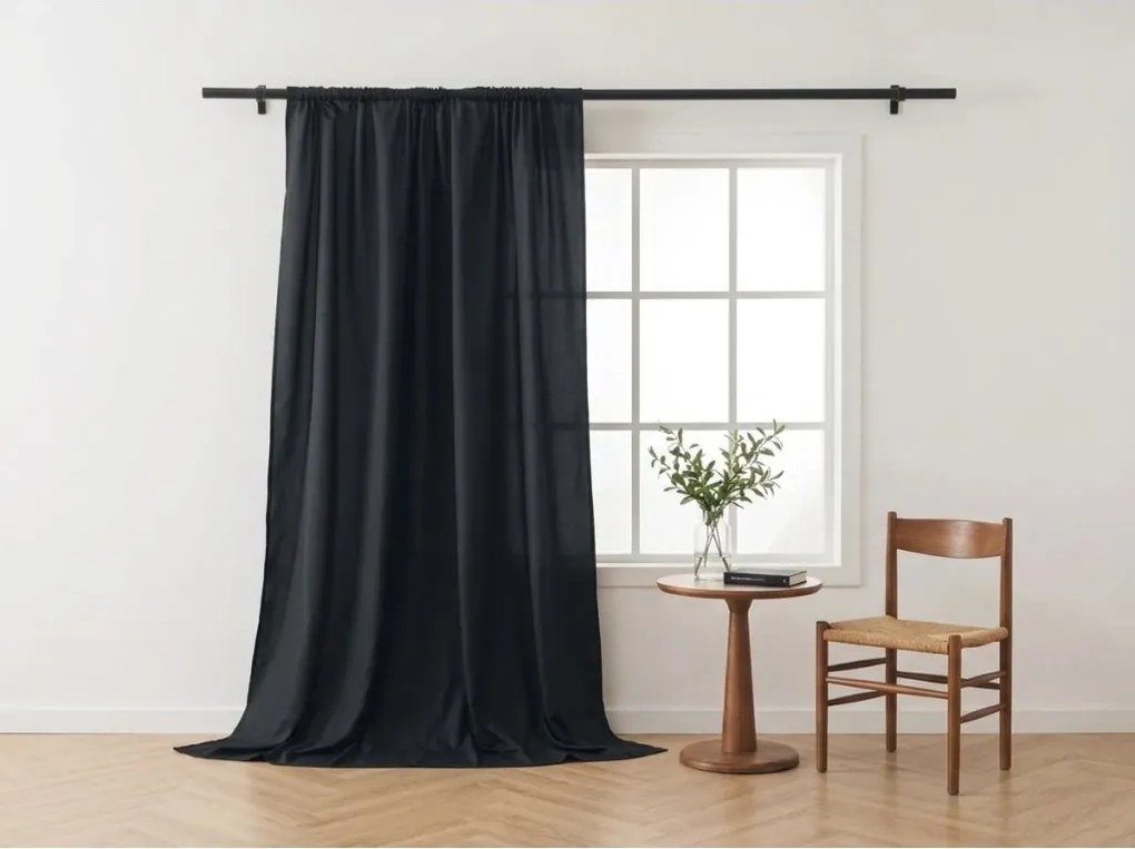 Zasłona OXFORD LIGHT 140x270 cm, czarna Zawieszanie: Taśma z wiązaniami