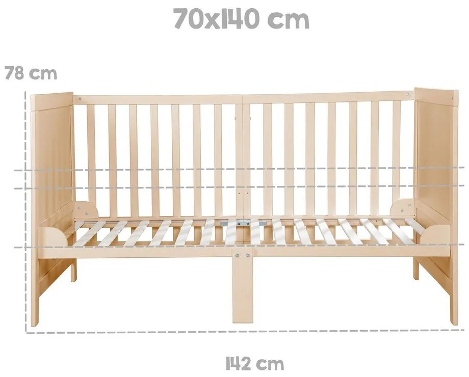 Łóżeczko z regulowaną wysokością w naturalnym kolorze 70x140 cm Easy Sleep – Roba