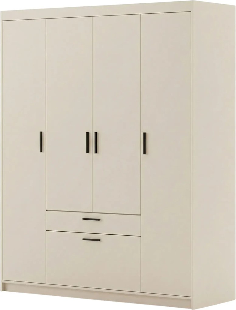 Czterodrzwiowa szafa z szufladami piaskowy beż P9-B56