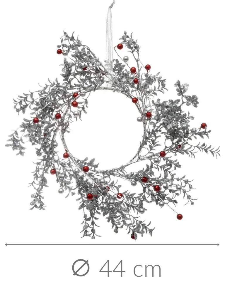 Wieniec świąteczny, srebrny, tworzywo sztuczne, Ø 44cm