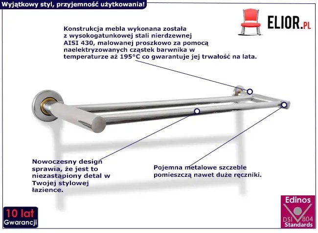 Nowoczesny wieszak łazienkowy ze stali nierdzewnej Vincent 3XF0-A29