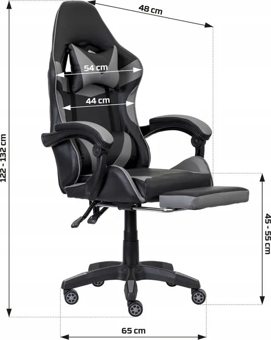 Fotel gamingowy z podnóżkiem Raxor, kolor czarno-szary