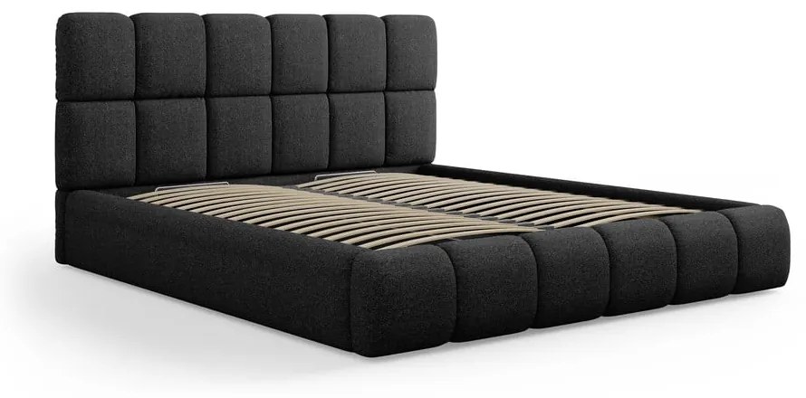 Czarne tapicerowane łóżko dwuosobowe ze schowkiem i stelażem 140x200 cm Bellis – Micadoni Home