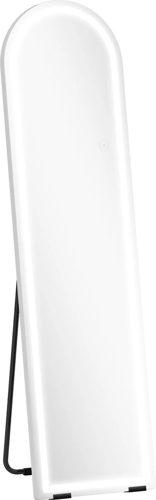 HOMCOM Lustro całopostaciowe z lampami LED, 150 x 40 cm, łukowe, ściemnialne, 3 kolory światła, wolnostojące lub do montażu na ścianie, biały