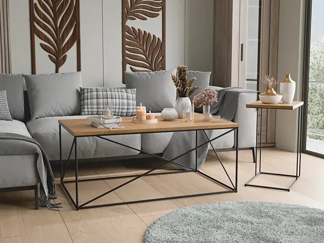 Prostokątny stolik kawowy w stylu loft czarny + dąb lancelot - Cordani 4X