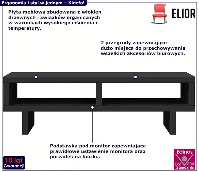 Czarna minimalistyczna nadstawka na biurko - Izora