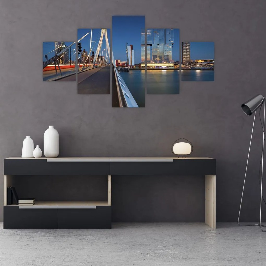 Obraz - Zmierzch w Rotterdamie, Holandia (125x70 cm)