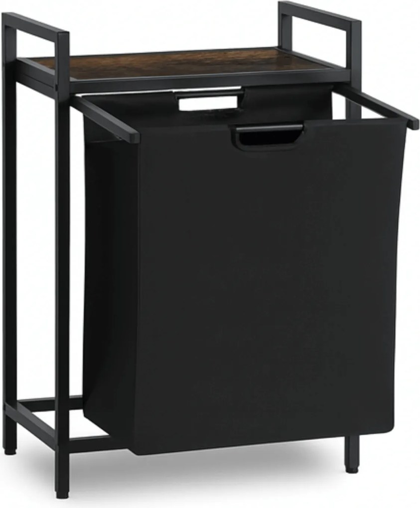 Kosz na Pranie KAI 65L z Półką Dąb Rustykalny/Czarny Nowoczesny Loft