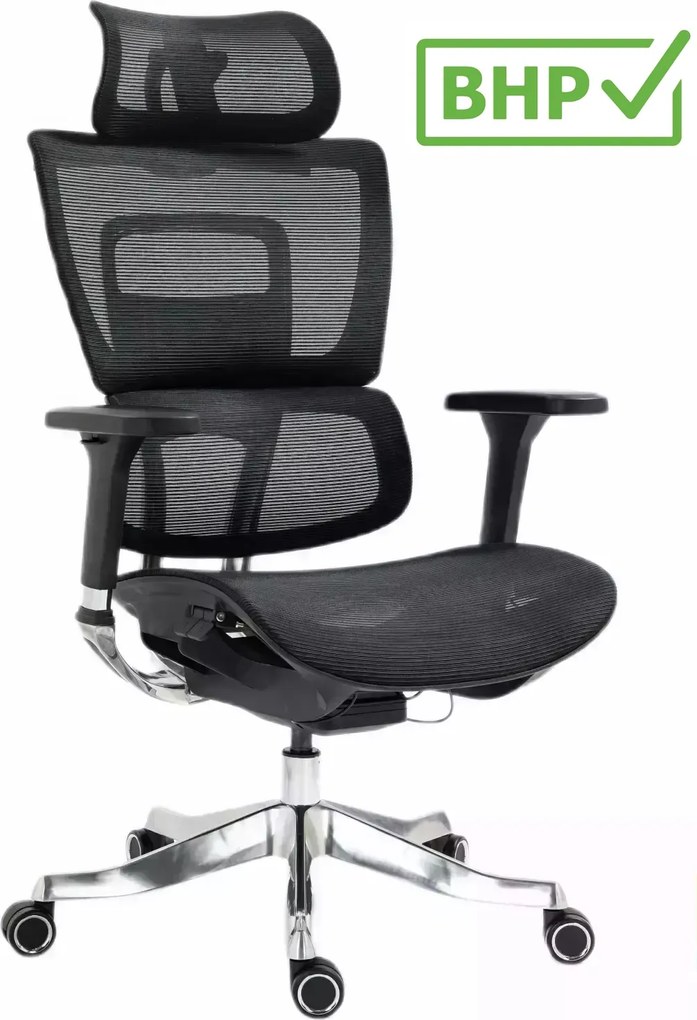 Czarny ergonomiczny fotel do biura Winner Lux, zgodny z normą BHP