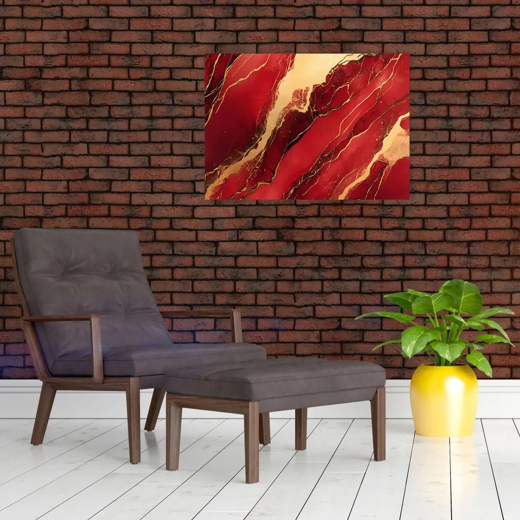 Obraz na szkle - Czerwono-złoty marmur (70x50 cm)