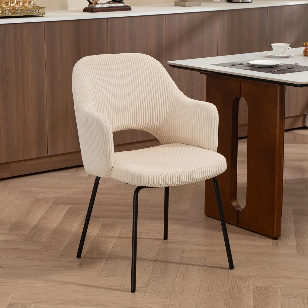 HOMCOM Krzesło Jadalniane, Obicie Aksamitne, Forma Muszli, Nogi Metalowe, Podkładki do Nóg, Beżowy