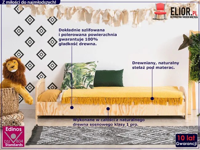 Drewniane łóżko dziecięce ze stelażem M0-K00