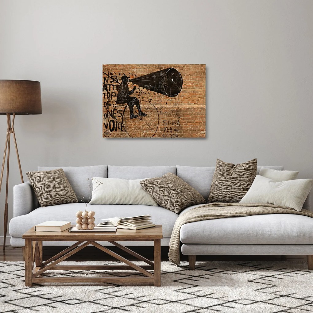 Obraz na szkle - Mężczyzna na rowerze w stylu Banksy (70x50 cm)