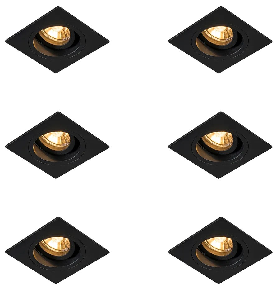 Zestaw 6 nowoczesnych reflektorów wpuszczanych czarnych 9,3 cm, obrotowych i odchylanych - Chuck