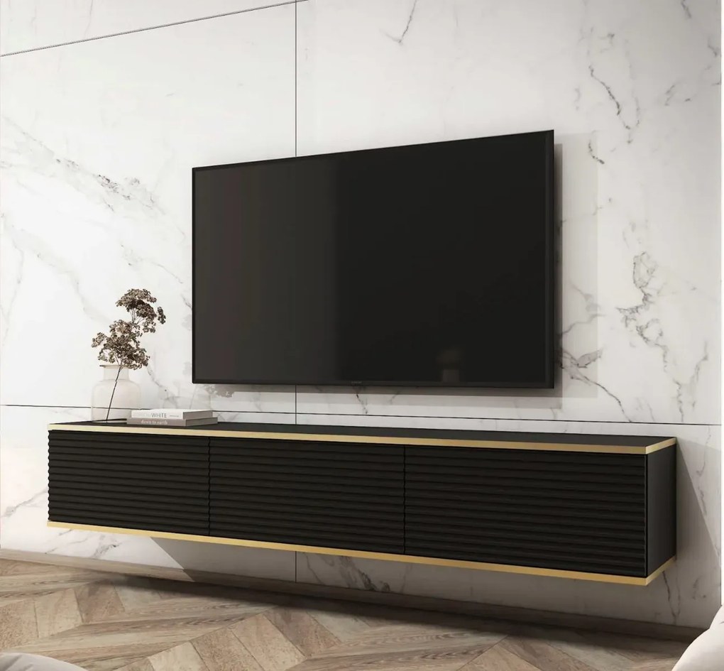 Szafka RTV KARL 3D 175cm wisząca/stojąca czarny mat PIASKI Meble