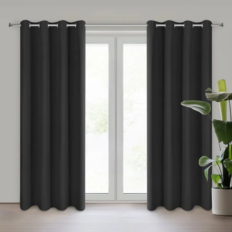Zasłona gotowa matowa elegancka czarna na przelotkach 140x250 cm