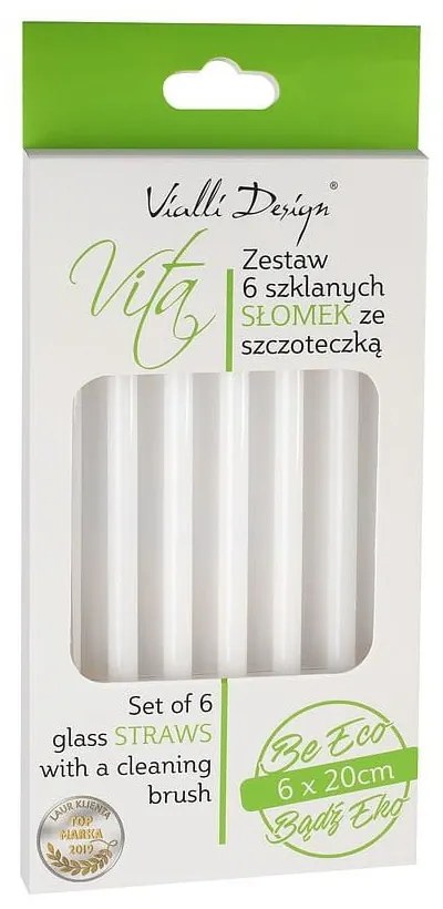 Zestaw 6 białych szklanych słomek Vialli Design, dł. 20 cm
