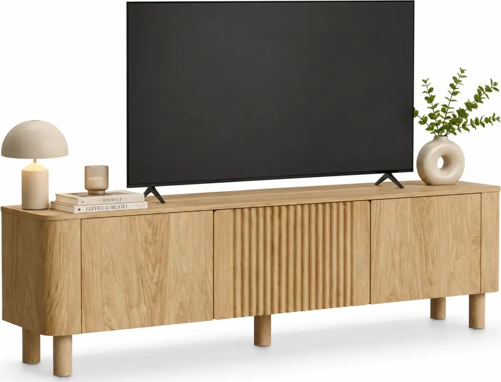 Ryflowana szafka RTV na nóżkach 150 cm dąb hikora B4-K76